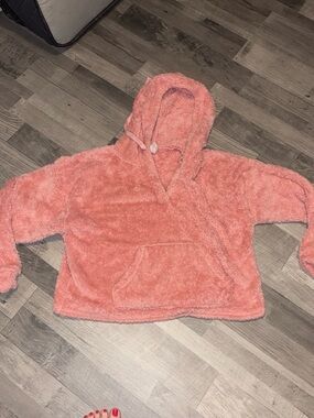 No Boundaries Plush Hooded Pullover - Coral